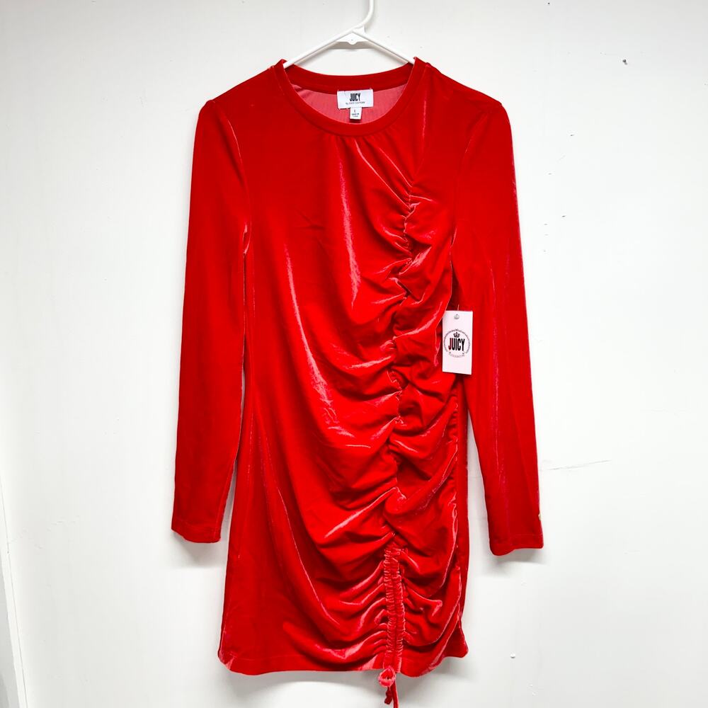 Juicy Couture Women Red Velvet Rutched Mini Dress Size‎ Large